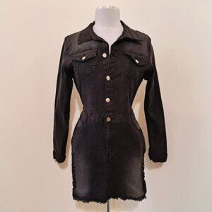 Highway Jeans Juniors Shirtdress Distressed Long Sleeve Size L Black